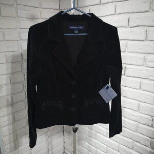 NWT Bandolinoblu Denim Ladies Size Small Black Corduroy 3 Button Closure Jacket